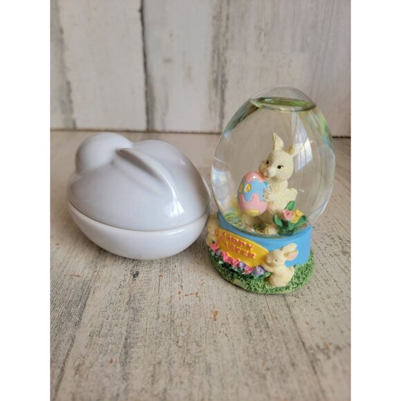 Easter Bunny trinket container snow globe spring set decor chick - Picture 3 of 6